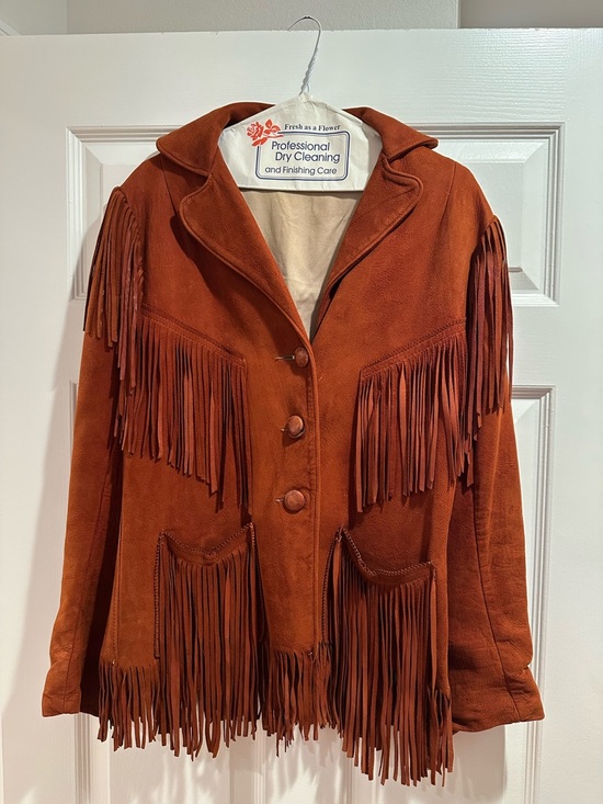 Jackets & Blazers - Authentic Vintage Rust Suede Fringe Jacket with Satin Lining